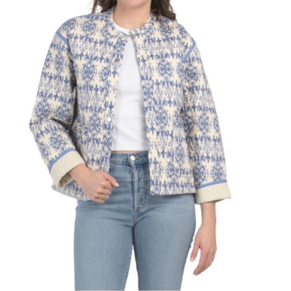 Blank NYC Blue and Cream Patterned Blazer